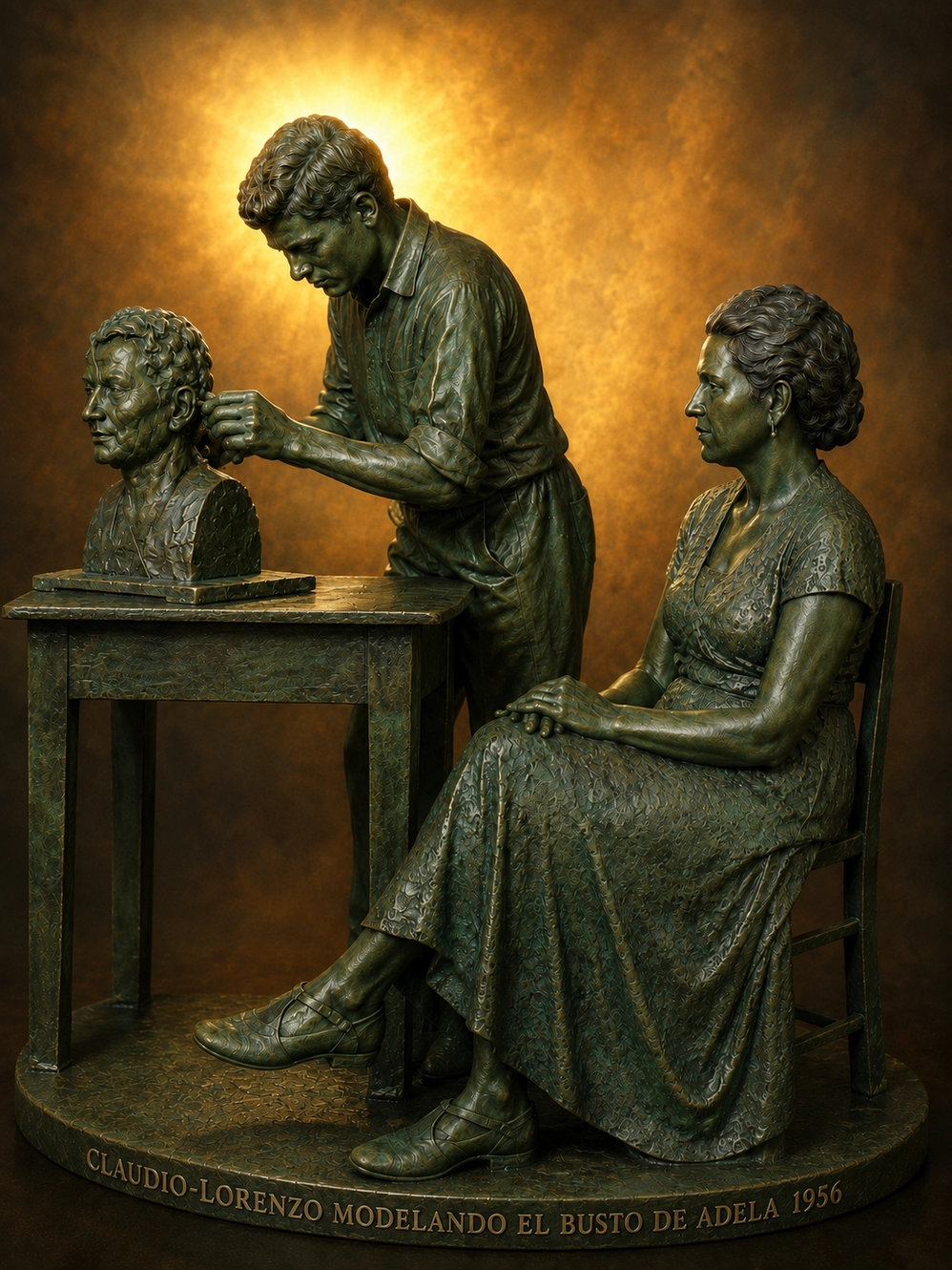 Claudio Lorenzo modelando el busto de Adela